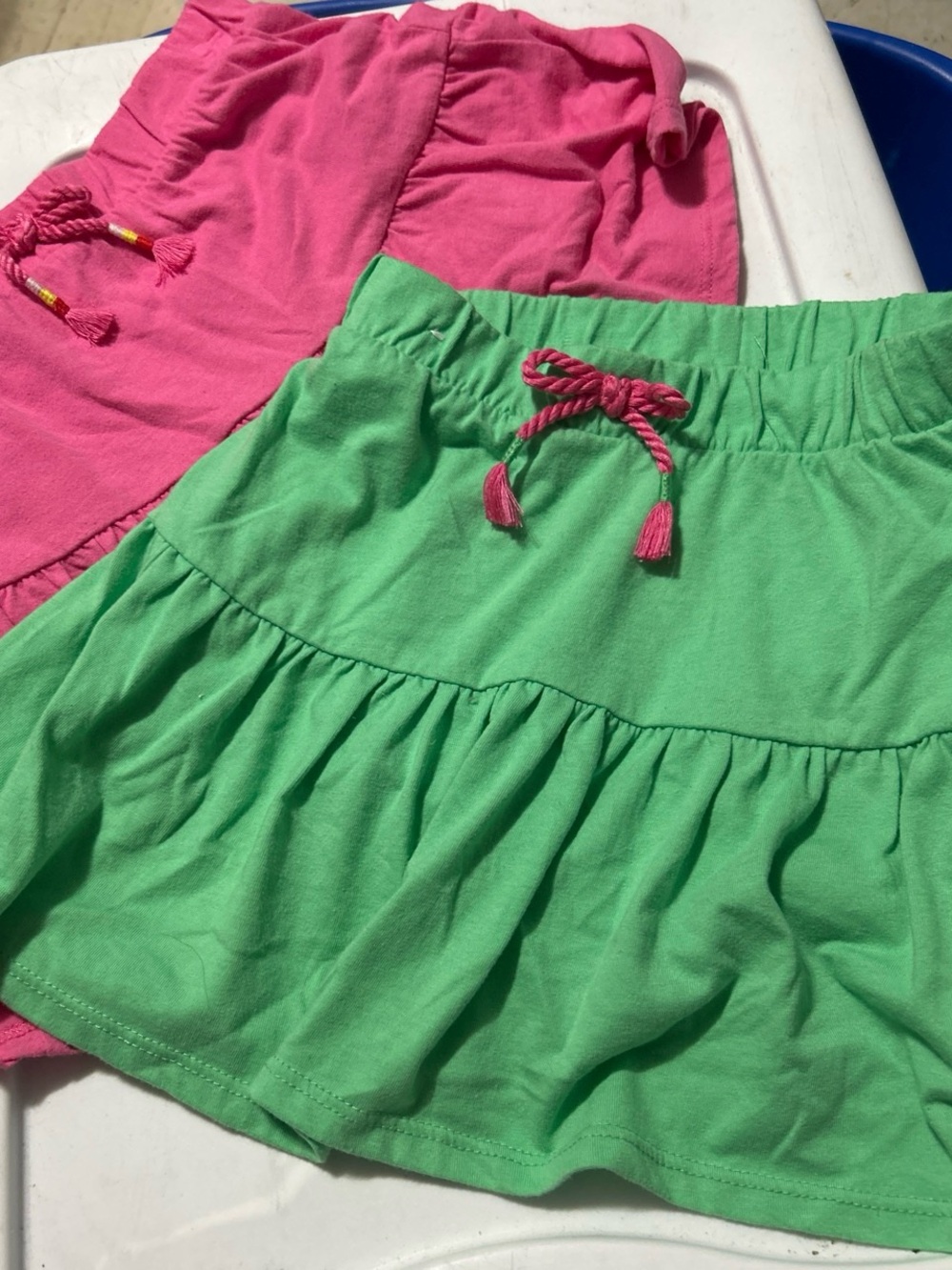 Girls' Pink & Green Tiered Skirt Set - Casual Drawstring Waist